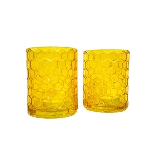 Yellow Honey Chunky Honeycomb Embossed Tealight Voltive Candle Holder Set Of 2